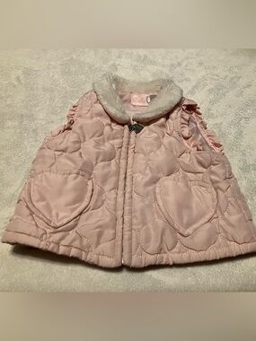 Baby Girl Quilted Pink Heart Vest with Faux Fur Collar
